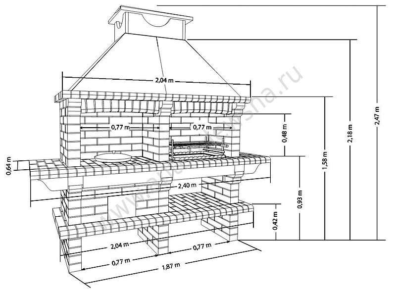 Чертёж кирпичной барбекюшницы