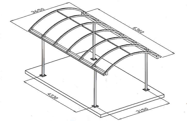 Чертёж навеса из металлопрофиля