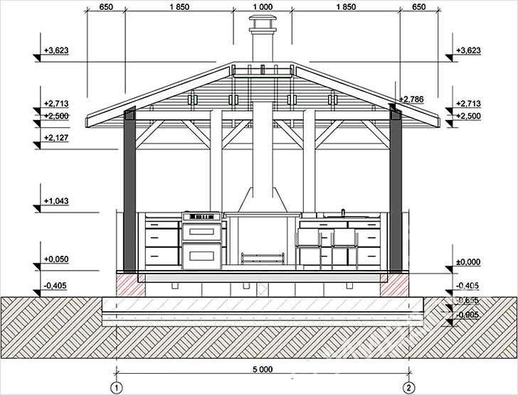 Чертёж беседки с мангалом 