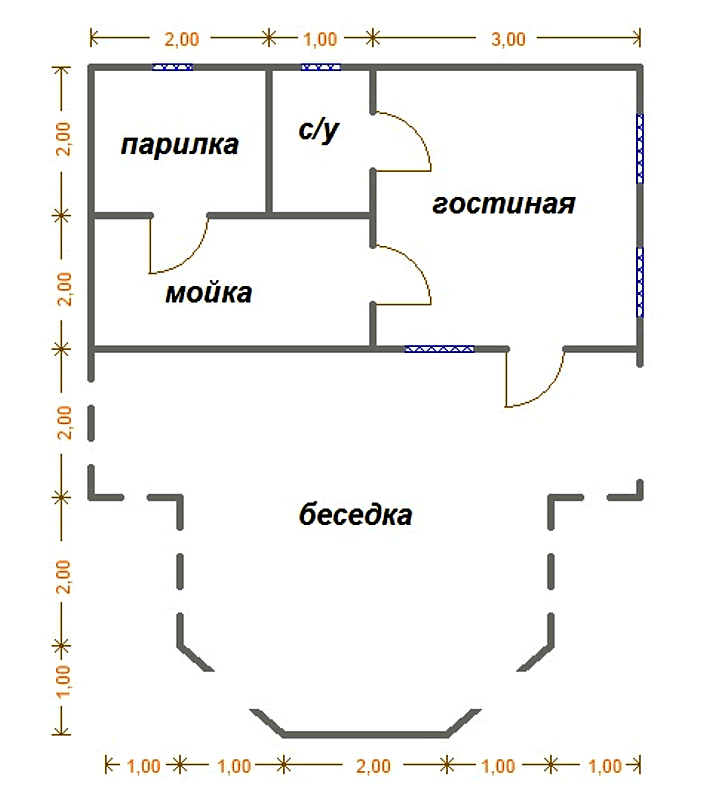 План бани с беседкой