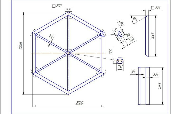 Чертеж шестигранной беседки